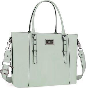 MOSISO PU Leather Laptop Tote Bag for Women (15-16 inch), Waterproof Large Capacity Business Work Briefcase Shoulder Laptop Bag, Sage Green