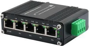 Mini 5 Ports PoE Gigabit Ethernet Switch - Industrial-Grade Unmanaged Network Switch with 12-48VDC Power Input, Plug and Play, DIN Rail or Wall Mount,Ideal for CCTV IP Cameras