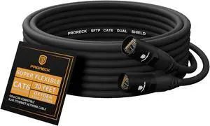 PRORECK SFTP CAT6 Dual Shielded Ethernet Cable with EtherCON RJ45 Connectors,30ft, High-Speed, Ideal for Pro Sound Systems, Studio, and Live Performances (PR-C6B-30)