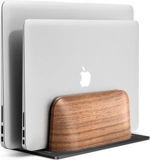 UPERGO Vertical Laptop Stand, Dual Slot Wooden Laptop Holder Vertical for Desk, Width Adjustable Dock for MacBook Pro and Other Laptops