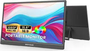 BIGASUO Portable Monitor for Laptop, 15.6'' FHD 1080P USB-C HDMI Travel Monitor, HDR IPS Ultra-Slim Portable Screen with Kickstand & Speakers, Extra Screen for Laptop PC MAC Phone PS4/5 Xbox Switch