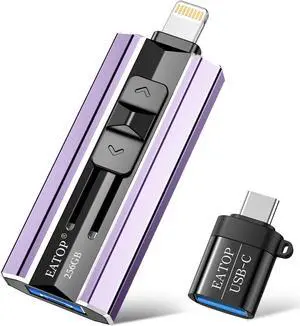 EATOP 256GB Flash Drive Intended for iPhone iPad Android and Computers, 4 in 1 Photo Stick for Phone Memory Storage Easily Backup Photos Videos, Plug and Play, No Application Required (Light Purple)