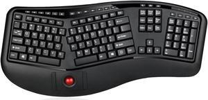 Adesso Wireless Ergonomic Keyboard 2 in 1 Ergo Keyboard and Trackball Mouse Combo Design with Wrist Rest USB Dongle Split Keyboard for Windows (WKB-3500UB), Black