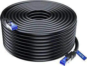 Maximm Cat6 Heavy Duty Outdoor Cable - Black - Zero Lag Pure Copper, Waterproof Ethernet Cable Suitable for Direct Burial Installations. (300 Feet)