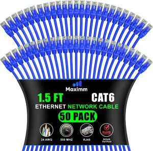 Maximm Cat 6 Ethernet Cable - 1.5 ft (50-Pack) - High-Speed LAN, Internet, Patch, and Network Cable - UTP, 10Gbps, 550MHz Ethernet Cord - Blue