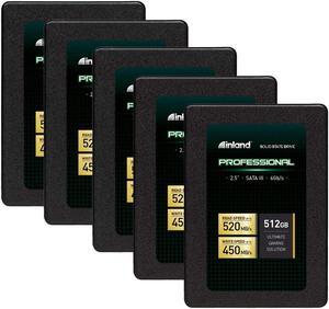 INLAND Professional 512GB SSD 3D TLC NAND SATA III 6Gb/s 2.5" SATA Internal Solid State Drive, Upgrade Laptop PC and Desktops (5 Pack)