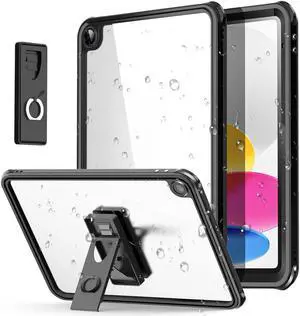 AICase for Waterproof iPad 10th Generation Case,[Built-in Screen Protector&Stand] [IP68 Waterproof] Full Body Rugged Shockproof Protective Cover for iPad 10th Gen 10.9 Inch 2022,Black/Clear