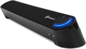 GOgroove Computer Speaker Mini Soundbar - USB Powered PC Sound Bar with Easy Setup Wired AUX, Stereo Audio, Microphone Port, Volume Control Knob, Under Monitor Design for Desktop (Blackout)