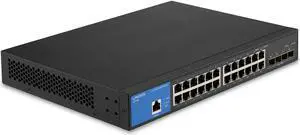 Linksys LGS328C 24 Port Gigabit Managed Network Switch with 4 x 10G Uplink SFP+ Slots - Advanced Security, QoS, Static Routing, VLAN, IGMP Features - Metal Housing, Desktop / Wall Mount