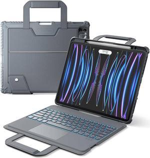 Nillkin Carry Go Keyboard Case for iPad Pro 12.9 (3rd/4th/5th/6th Gen) with Handle, iPad Air 13 inch(M2) Rugged Case with Detachable Keyboard, Magic Trackpad, 7 Colors Backlit, Camera Cover, Gray