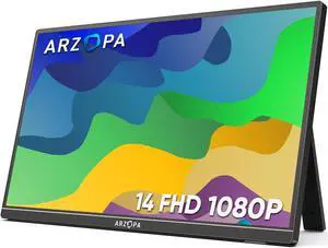 ARZOPA Portable Monitor Kickstand, 14.0" Ultra Slim Portable Laptop Monitor FHD 1080P External Display with Dual Speakers Second Screen for Laptop PC Phone Xbox PS4/5 Switch-A1S