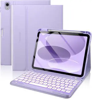 typecase Folio Keyboard Case for iPad 10th Gen 10.9 inch (2022) and iPad 11th (A16, 2025), Magnetic Wireless Detachable Keyboard, 7-Color Backlight, Thin & Light, Pencil Holder  Light Purple