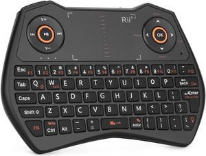 Rii 2.4GHz Mini Wireless Keyboard with Touchpad&QWERTY Keyboard, Backlit Portable Keyboard Wireless with Remote Control,Built-in Mic and Headphone Port for Online Voice Communication,K28 (Black)