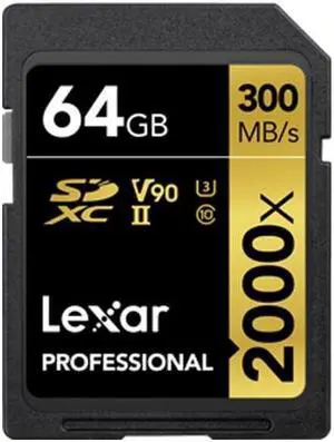 Lexar Professional 64GB SDXC 2000X UHS II Read 300mb Write 260mb 4K Memory Card (LSD2000064G-BNNNG)