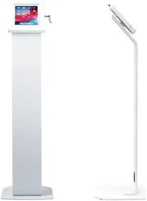 Locking Stand Kiosk - CTA Premium Small Locking Support Base Kiosk with Steel Body and Heavy-Duty Security Enclosure - iPad Mini 1/2/3/4/5/6 - Samsung Tab A 8'' - Lenovo Tab E8 - White (PAD-PSSW)
