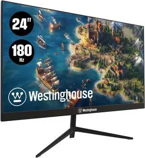 Westinghouse 24 Inch Flat Gaming Monitor, 180Hz, 1ms, AMD FreeSync Support, Low Motion Blur, 1080p Full HD IPS Display, for Office, PC & Console Games, Built in Speakers, 1x DisplayPort, 2X HDMI