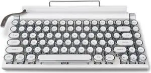 Retro Typewriter Keyboard, 83 Keys Vintage Keyboard with Blue Switches, Multi Device Gaming Mechanical Keyboard, for Windows, Android, iOS (White)