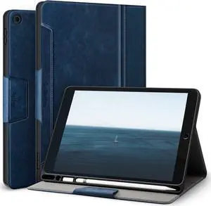 Antbox Case for iPad 9th Generation/iPad 8th Generation with Pencil Holder Vegan Leather Smart Cover for iPad 10.2'' 9th/8th/7th Gen (NavyBlue)