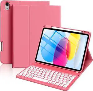 aoub for iPad 11th 10th Generation Case with Keyboard -7 Color Backlit Wireless Detachable Keyboard, Folio Cover with Pencil Holder for iPad (A16) 11 inch 2025/10th Gen 10.9 inch 2022, Pink