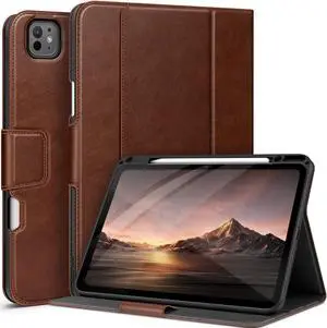auaua Case for iPad Pro 13 Inch 2024 (M4), with Pencil Holder and Pocket, Multiple Viewing Angles, Magnetic Closure, Auto Sleep/Wake (Brown)