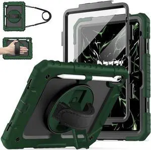 Cantis Case for iPad 11-inch (A16) 2025/ iPad 10th Generation 2022 (10.9 inch) with Screen Protector, iPad 11th Case with 360 Degree Rotating Stand/Shoulder Strap/Pencil Holder, Alpine Green