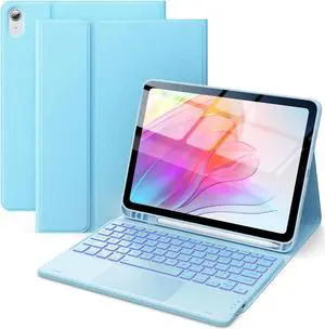 CHESONA for iPad 10th Generation Case with Keyboard, 7 Color Backlight, Multi-Touch Trackpad, Flip Stand Case with Pencil Holder, 2 Wireless Channels for iPad (A16) 11th/10th Gen (2025/2022), Sky Blue