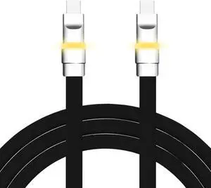 chubbycable Neon Chubby - Fast Charge Cable with Smart Light RGB Color Gradual Light Up LED USB Charging Cable, Black, Type-C to Type-C, 4.9 FT