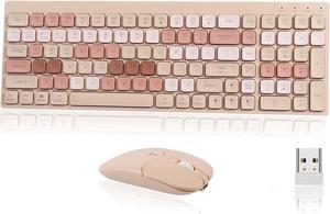 Wireless Keyboard and Mouse Combo Beige Full Size 2.4GHz & Bluetooth Keyboard Mouse Set Ergonomic Rechargeable 105 Keys Ultra Thin Keyboard and Silent Mouse for Laptop PC Desktop Computer Windows Mac