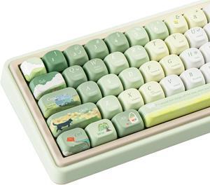 COOMICKEY PBT Keycaps, Green Keycap Set, Dye Sublimation Cute Cartoon Keycaps, XOA Profile 130 Keys Keycaps Custom Keyboard Keycaps Set for Cherry Gateron MX Switches Mechanical Keyboards