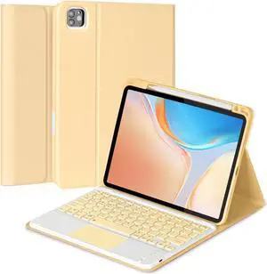 Eisuiyi Keyboard Case for iPad Pro 11" M4 2024, Detachable Touchpad BT Keyboard, Magentic Protective Cover with Pencil Holder, Full Protection, Yellow