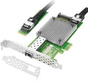 Euqvos M.2 to 10Gb Ethernet Network Card, Single SFP+ Port, Intel 82599 Chip, M.2 + M Key + SFF 8087, 100/1000/10000 Mbps, with 0.35m(1.1ft) Cable, 10 Gigabit NIC for Windows/Windows Server/Linux