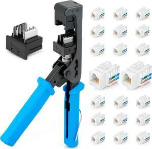 Bundle  2 Items: Speed Termination Tool with 20 Pack of White RJ45 Cat6 Keystone Jacks + Replacement Head