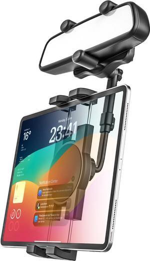 GDZN Rearview Mirror Car Tablet Mount, Retractable Arm Rear View Mirror Tablet Holder, 360deg Rotatable Tablet Mirror Clip Compatible with iPad Pro Air Mini, Galaxy Tabs, Z Fold, Phone, 4-11" Devices
