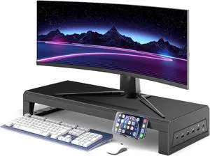 GECKOSTROLL Computer monitor stand Laptop Desk Shelf & Monitor Riser 21.6 inches,22W charging , 2 USB 3.0 , and 1 USB 2.0 Monitors/PC/Laptop/Computer Space Saver Organizer Heavy Duty Gift Gaming St