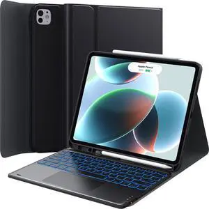 GreenLaw for iPad 13 Pro Case with Keyboard (M4) 2024, Semi-Silicone Material Stain-Resistant Cover, 7 Color Backlit, Smart Trackpad, Detachable Keyboard Case for iPad Pro 13 inch, Black