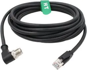 HangTon Right Angled Ethernet M12 8 Pin X-Code RJ45 CAT 6A Network Cable for Cognex in Sight Data Man Keyence IV3 Basler Baumer Sensor Automation PROFINET 15m