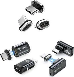 HanCenDa 4Pack 240W USB C Magnetic Adapter, 24Pin 180 Degree Type C Adapter with USB4 40Gbps Data Transfer 8K 60Hz Video for Thunderbolt 3/4, MacBook Pro/Air iPhone 15, Black