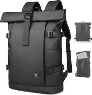 HEROIC KNIGHT Roll Top Backpack Laptop Backpack for Men Women 15.6" Computer Bag Waterproof Business Travel Backpacks for Work College, 19-28L Expandable Large Laptop Backpacks (Black)