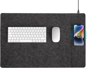 Magnetic Wireless Charging Desk Mat, 23.4"x15.6" Large Office Mouse Pad, Leather Mouse Mat with Ultra-Smooth Surface, Waterproof Computer Keyboard Desk Mat for Office & Home, Laptop, Grey