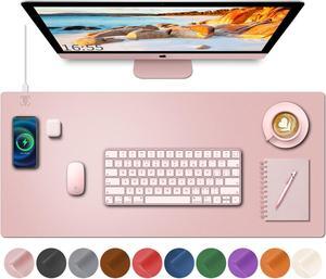Desk Mat with Wireless Charging, Pink Mouse Pad with Wireless Charger, Desk Pad Desk Matt for Desktop, Mousepad Gaming Large Mouse Pad, Leather Computer Mouse Pad for Keyboard and Mouse, 32" x 16"