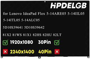 HPDELGB 5D10S39641 5D10S39642 Replacement for Lenovo IdeaPad Flex 5-14ARE05 5-14IIL05 5-14ITL05 5-14ALC05 81X2 81WS 81X1 82HS 82LT 82HU LCD Touch Screen Digitizer Assembly Bezel 14.0" FHD 1920x1080
