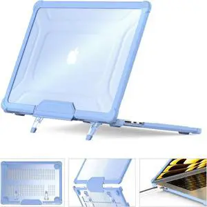 HXCASEAC Case Compatible with MacBook Air 15 inch 2025 2024 2023 / M4 M3 M2, Anti-Scratching Protective Hard Cover with Foldable Stand A3241 A3114 A2941 - Sky Blue