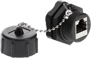 InstallerParts CAT6 RJ45 Shielded Industrial Panel Mount Bulkhead Ethernet Female to Female Feed Thru Coupler - Waterproof RJ45 Pass Through Connector - IP67 Waterproof/Dust Cap, 10 Pack, Black