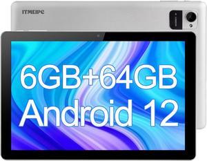 ITMEIPC 10 inch Tablet Android 12 Tablets, 6GB RAM 64GB ROM 128GB Expandable, 4-Core Processor, 1280 * 800 HD IPS Touch Screen, 2+5MP Dual Camera, WiFi, Bluetooth 5.2, 6000mAh Battery (Sliver Gray)