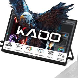 Kado Portable Monitor 15.6'' FHD 1080p, Ultra-Slim Laptop Monitor 1920x1080 with Built-in Speakers, IPS Display 180deg Kickstand Wall/Arm Mount for PC, Mac, Phone, Xbox, PS5, USB-C & HDMI Connectivity