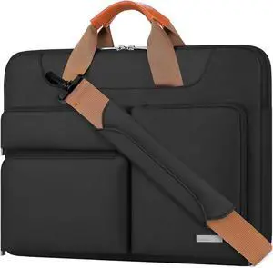 Lacdo 360° Protective Laptop Shoulder Bag, 14 inch Laptop Bag for 14 inch New MacBook Pro M4/M3/M2/M1 Chips Pro Max A3112 A3401 A3185 A2918 A2992 A2779 A2442 2024-2021 Computer Messenger Bag, Black