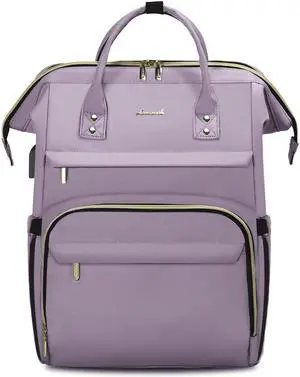 LOVEVOOK Laptop Backpack for Women,15.6 Inch Professional Womens Travel Backpack Purse Computer Laptop Bag Nurse Teacher Backpack,Waterproof Work Bags Carry on Back Pack with USB Port,Light Purple