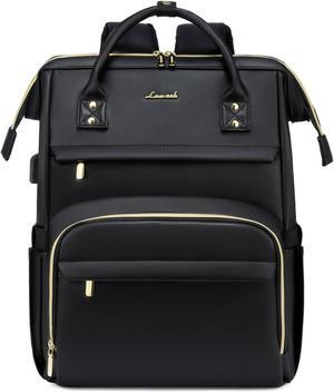LOVEVOOK Leather Laptop Backpack for Women 18 inch,Travel Backpack Purse Nurse Teacher Backpack Computer Laptop Bag,Professional College Business Work Bags Carry On Backpack with USB Port,Black