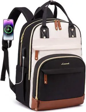LOVEVOOK Backpack for Women,Laptop Backpack Women,Fits 18 Inch Laptop Bag,School Backpacks,Fashion Travel Work Anti-theft Bag,Waterproof Business Computer College Backpack Purse,Beige-Black-Brown