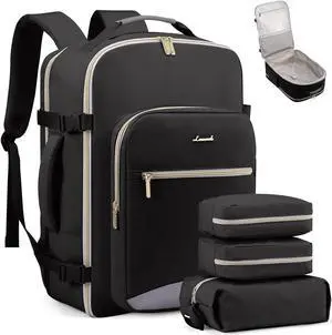 LOVEVOOK Carry on Travel Backpack, 40L Waterproof Large 17inch Laptop Luggage Daypack as Personal Item Flight Approved, Business Weekender Overnight with 3 Packing Cubes, Black-Grey